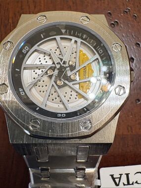 Invicta Silver and Yellow Men's Stainless Steel Skeleton Dial Watch